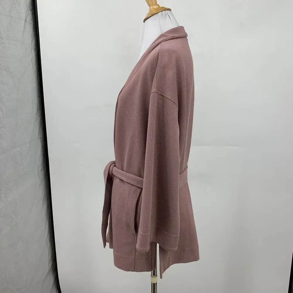 Lululemon Wrap Womens 6 Mauve Ribbed Softstreme Belted Open Front Cardigan